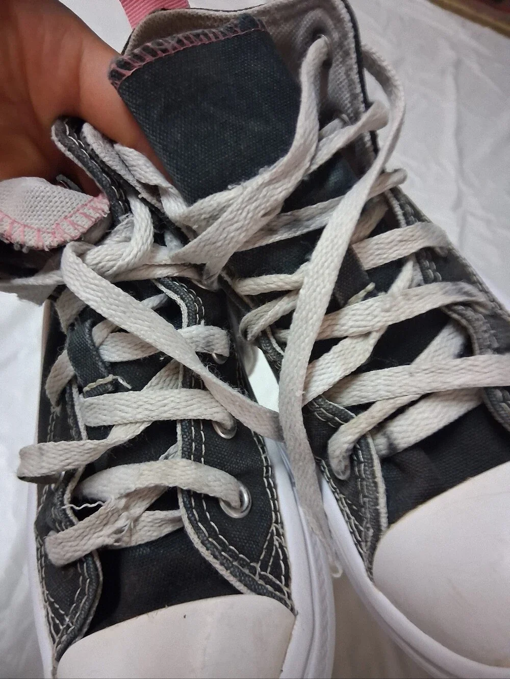 Converse Kids Black Canvas High-Top Sneakers with Pink Heel Tab Size 12